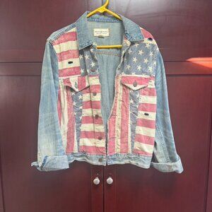 Ralph Lauren Denim and Supply Distressed American Flag Denim Jacket Medium
